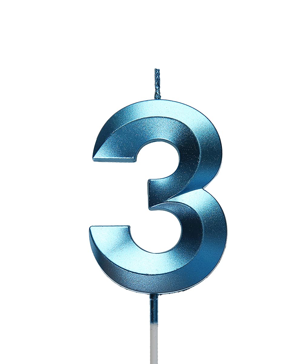 2.76 inch Blue 3 Birthday Candles,3D Number 3rd Cake Topper for Birthday Decorations No 31 32 33 34 35 36 37 38 39