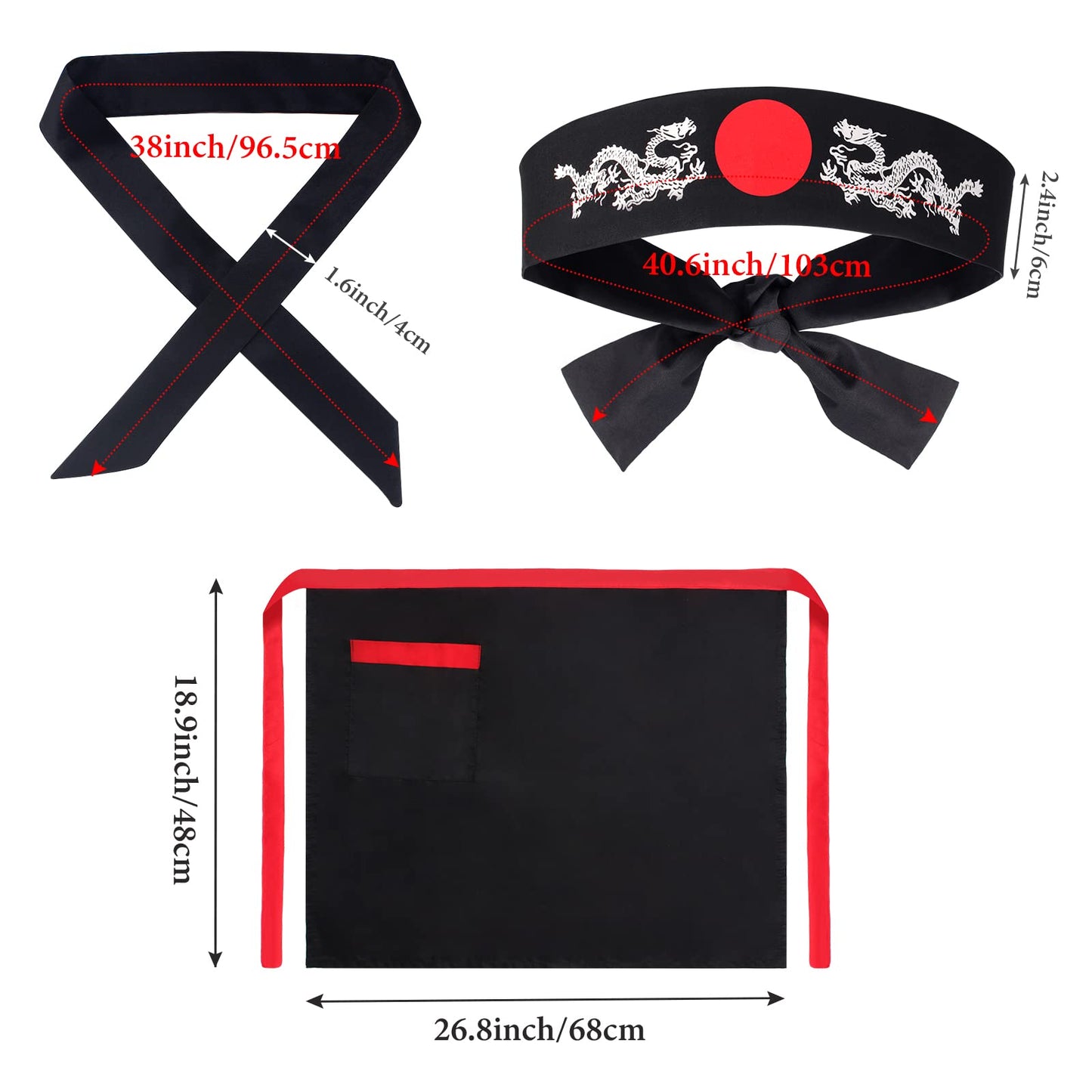 Keymall Kids Hibachi Chef Hat Teppanyaki Tall Chef Cap With Hachimaki Headband Tie Apron For Hibachi Birthday Party Costume(Blac