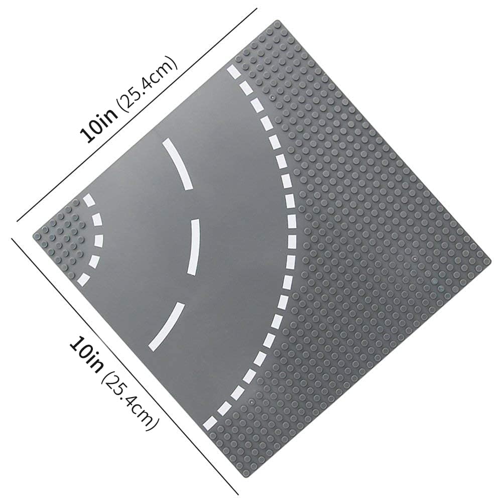 Feleph Classic Road Street Base Plates, City Town Curve Road Building Kit, 25 X 25 Cm Baseplate For Building Bricks Compatible With All Major Brands (Curve 4 Pieces)
