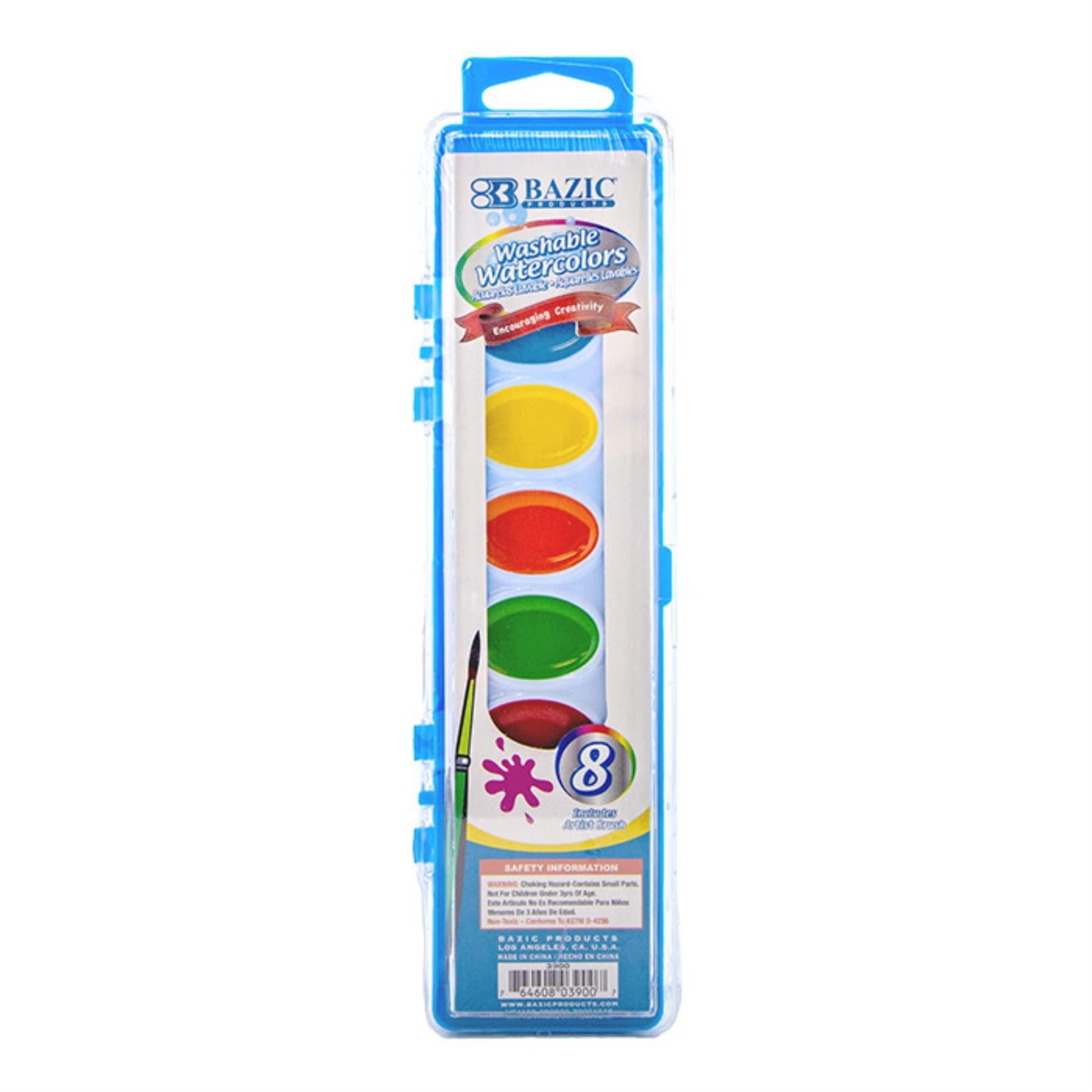 Bazic 8 Ct. Semi Moist Watercolor W/ Brush / Box Qty - 24