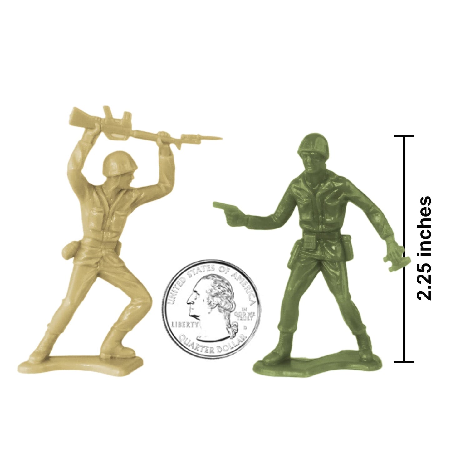 Tim Mee Toy Plastic Army Men - 100pc OD Green & Tan Toy Soldiers, LDPE Plastic, Model TM-06119