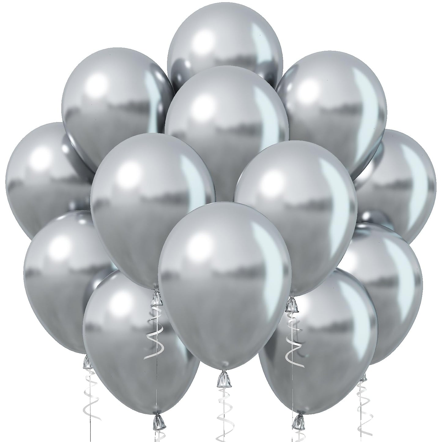 Jobkoo Metallic Silver Balloons, 12 Inch Silver Balloons 30Pcs Chrome Silver Metallic Balloon Silver Shiny Silver Latex Balloons