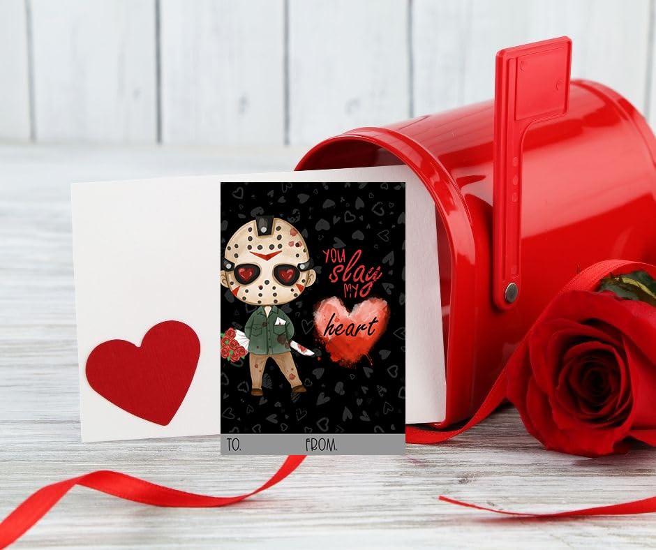Silly Goose Gifts Classic Horror Themed Valentine's Day Cards - Set of 24, Black, Perfect for Classroom Exchange