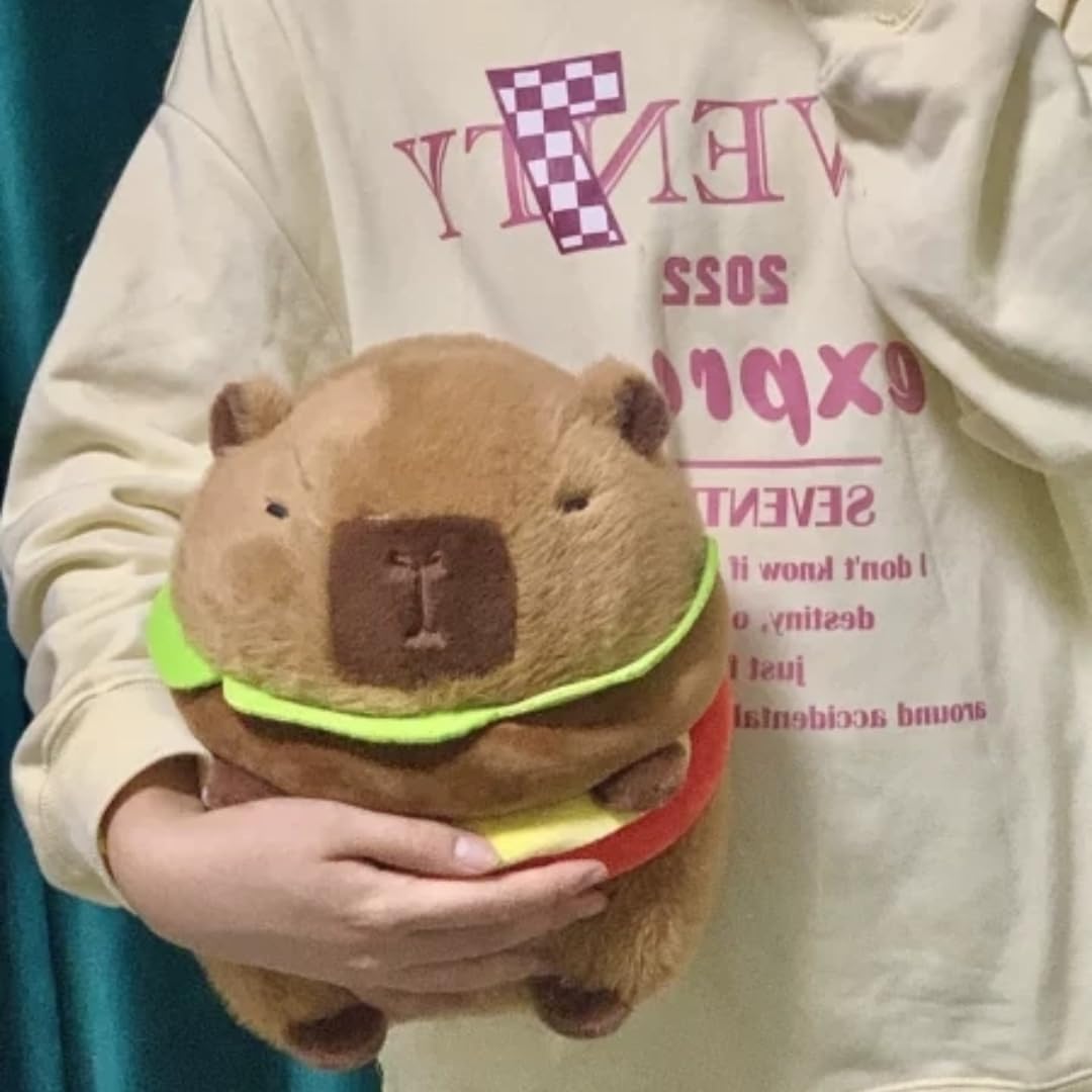 Popotato Realistic Capybara Burger Plush - 7.87 Capybara Stuffed Animal Plushie - Plushy And Squishy- Cute Toy Gift For Boys A