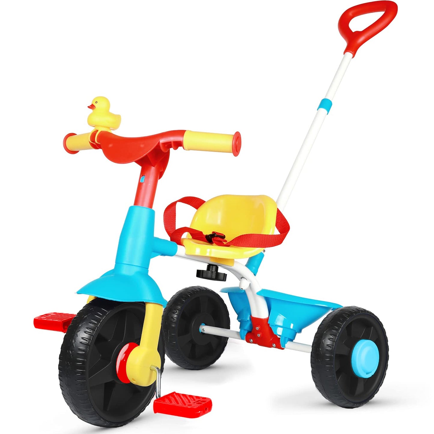 KRIDDO 2 in 1 Kids Tricycle for Ages 18 Months to 3 Years, Carbon Steel, EVA Wheel, Classic Color, Model TC005