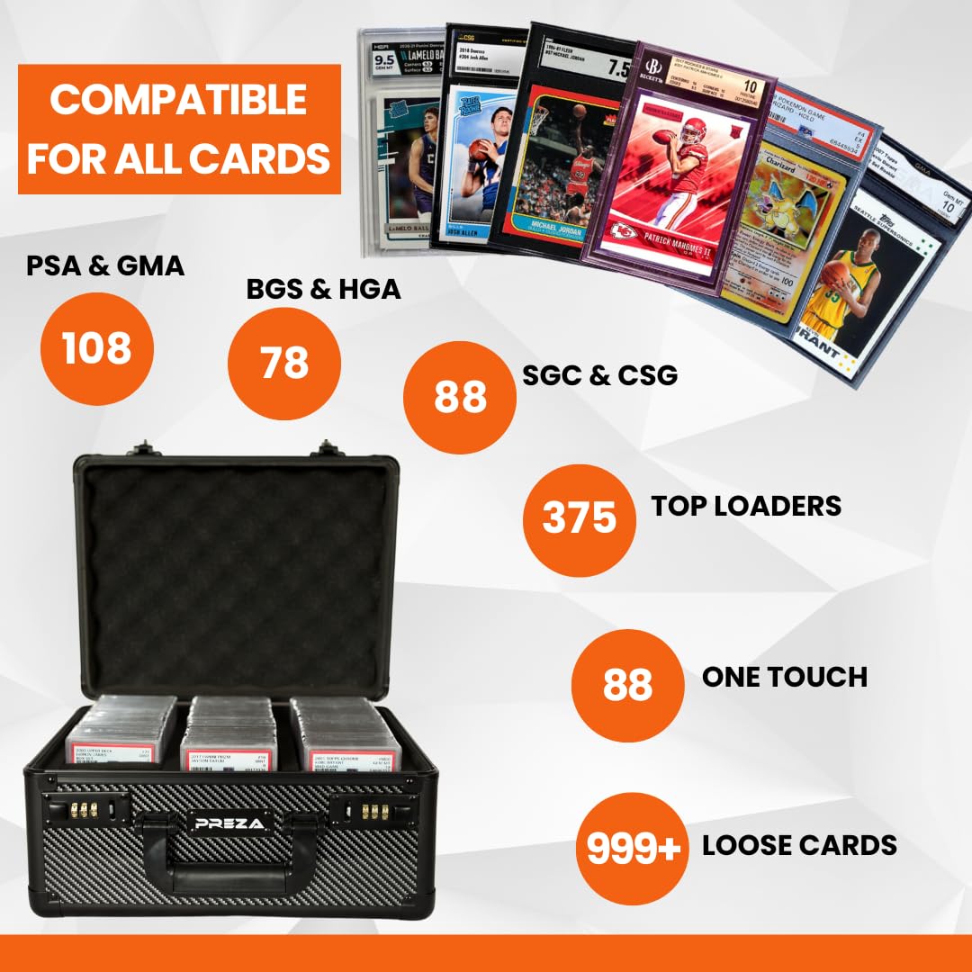 Preza Graded Card Storage Box - Premium Trading Card Case For Graded Sports And Tgc Collectibles - Carbon Fiber Slab Case Storage (Large)