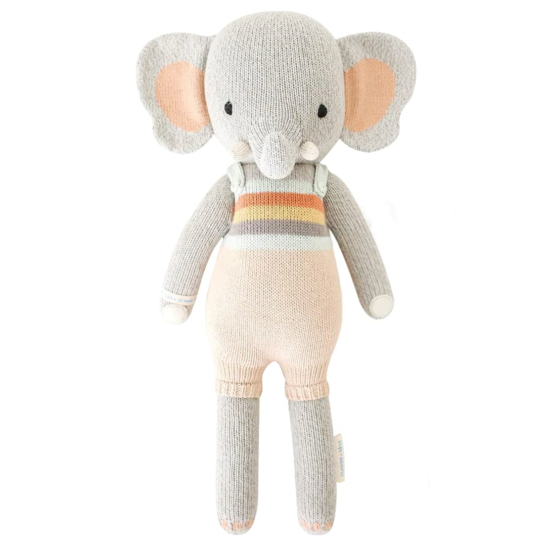 cuddle + kind Evan The Elephant 20" Hand-Knit Doll - 100% Cotton, Multi Colour, Fair Trade, 1 Doll = 10 Meals