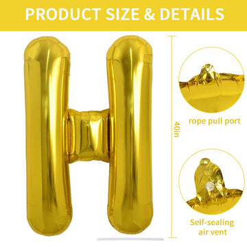 Toniful 40 Inch Large Gold Letter H Balloons Helium Balloons,Foil Mylar Big Balloons For Birthday Party Anniversary Supplies Dec