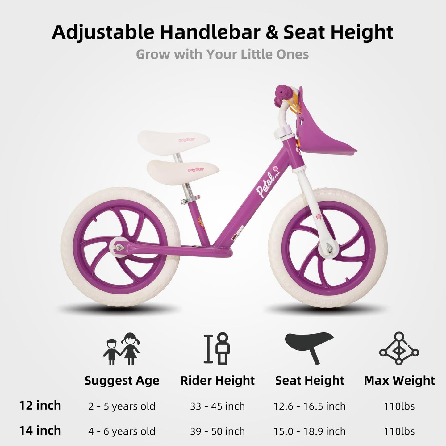 Joystar 14 Inch Balance Bike For Boys Girls 18Months-5 Years Old Push Bicycle Toddler Balance Bike 14' Gift Bike For Boys Girls Purple