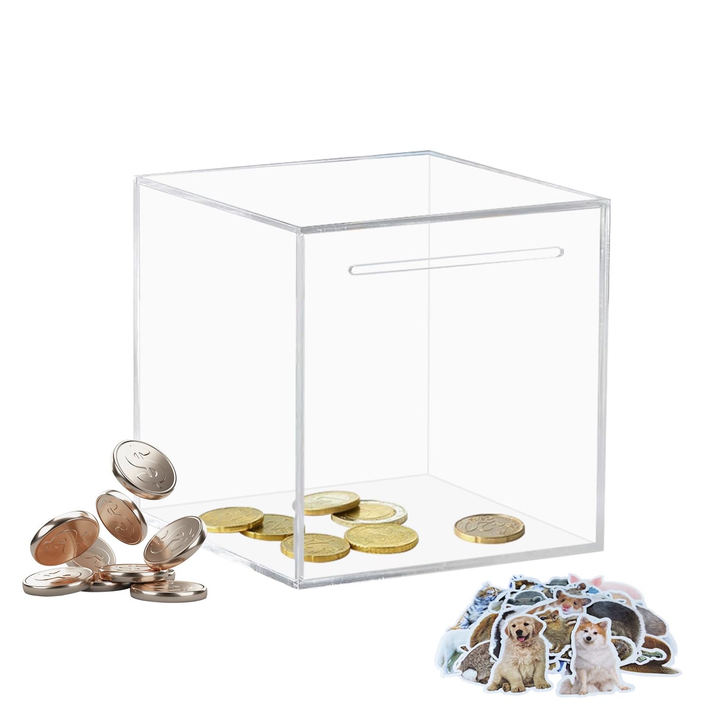 Totola Clear And Unopenable Piggy Bank, Transparent Money Box For Cash Savings, Must-Break-To-Open Acrylic Coin Bank Change Jar For Real Money, Birthday Gifts For Kids & Adults (Square, Small)