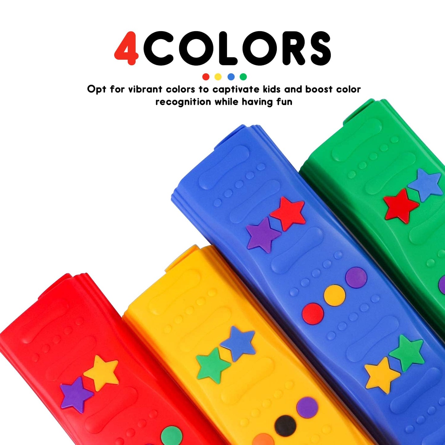 Mocuteen Kids Balance Beam Toddler Stepping Stones Max Load 220Lbs 8 Pcs Non-Slip Textured Surface & Rubber Pads Bottom Promote Agility Coordination Five Star Pattern