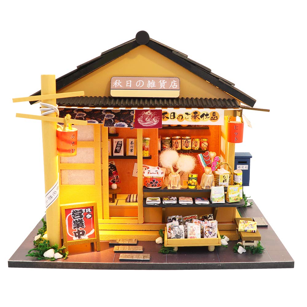 Spilay DIY Miniature Dollhouse Kit with Wooden Furniture Handmade Japanese Style DIY Dollhouse Kit with Dust Cover & LED 1:24 Scale Creative Room Gift Idea for mature-themed Teenager Lover(Grocery Store)