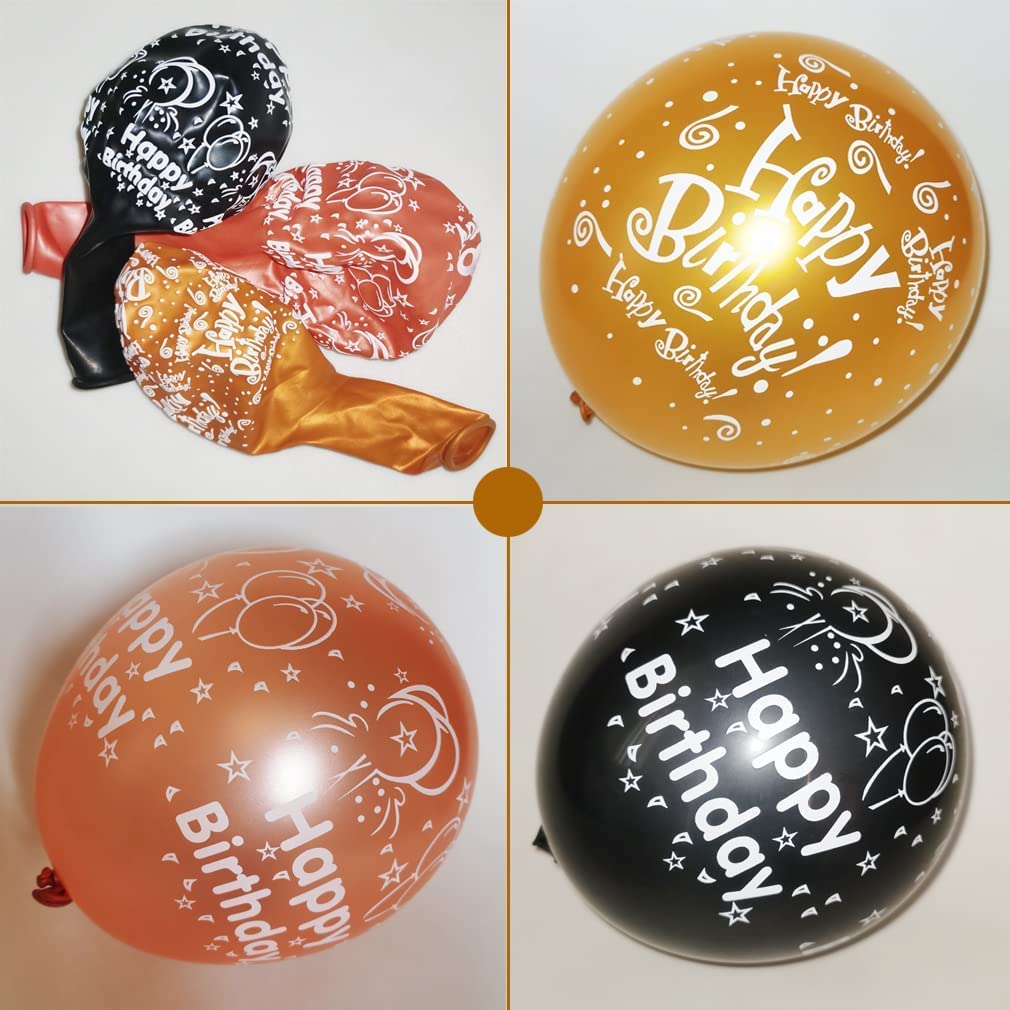 52 Pcs Black Gold Birthday Balloons With Birthday Party Pattern Children'S Birthday Balloons Decoration Suitable For Girls Boy B