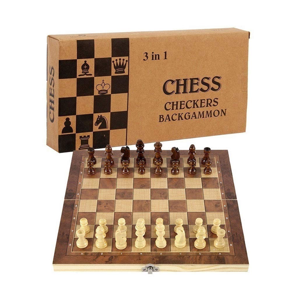 Chess Set,Folding Storage Wooden Chess Board Sets,15' Wooden Chess,3 In 1 Chess Board Game For Adults And Kids (Chess,Backgammon,Checkers)
