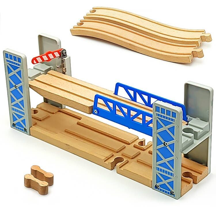 Wooden Train Track Accessories Wooden Crane Toy Set with Train Cars for 3 4 5 Year Old Boys Kids Other Major Wooden Rail Brands 