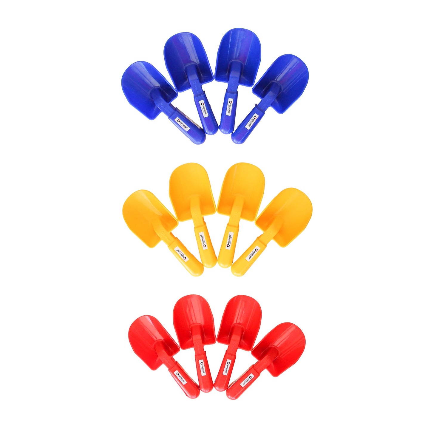 Spielstabil 12 Pack - Small Sand Scoops - Includes 3 Red, 3 Blue And 3 Yellow Beach Toy Shovels - Made In Germany