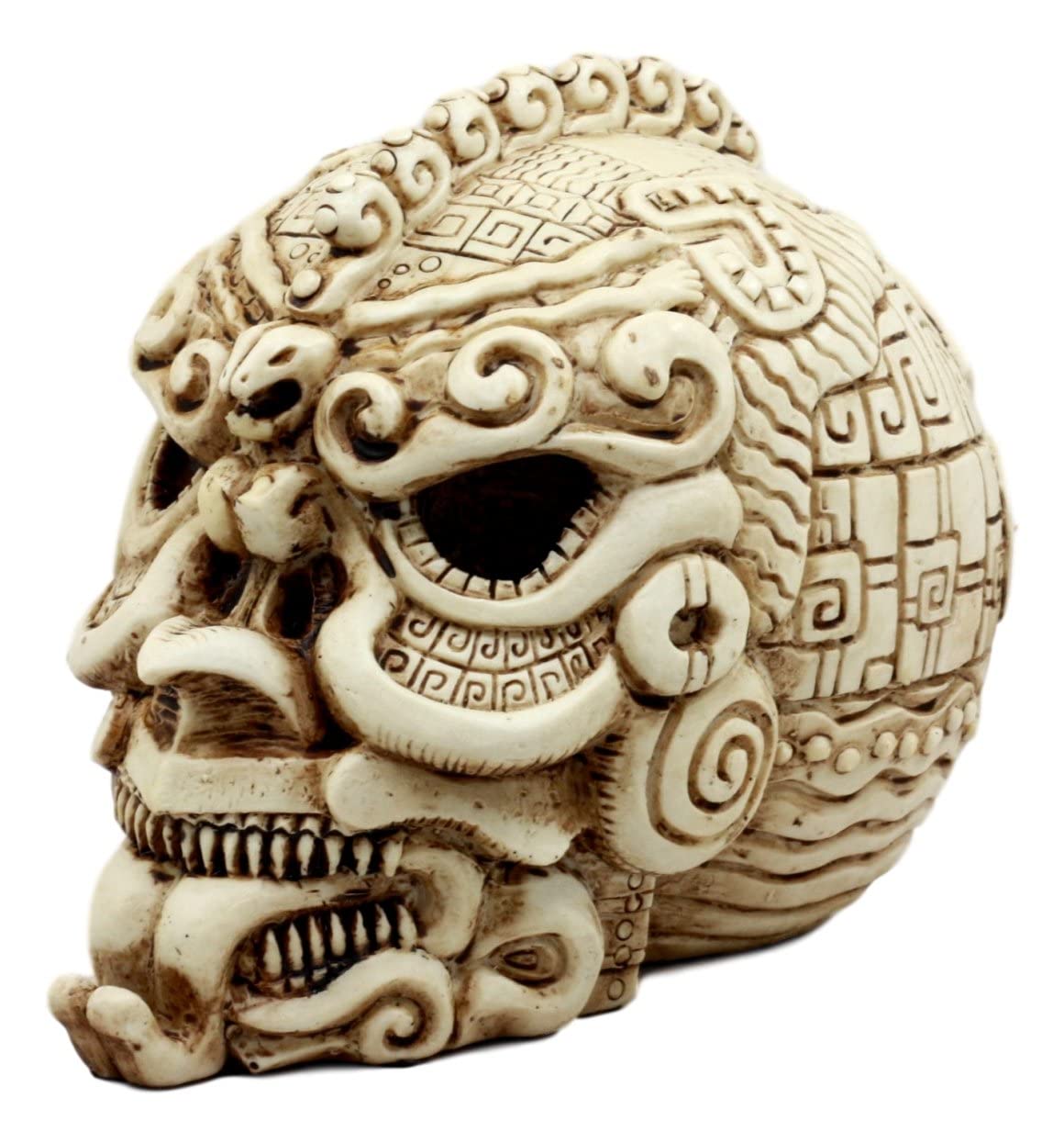 Ebros Gift Aztec Quetzalcoatl Snake Cranium Skull Statue Halloween Skeleton Head Figurine