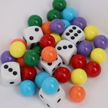 Comsrev 30 Wahoo Board Game Replacement Marbles 5 Each Of 6 Colors, 6 Dice And A Play Bag For Aggravation Wahoo Board Game