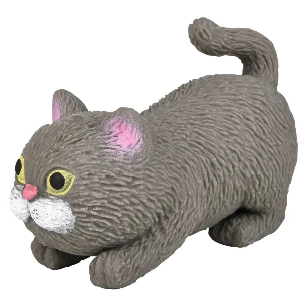 Squishy Stretchy Cat (3.5' To 6.5') Rubber Fidget Sensory Toy Filled With Sand. Great Stress Relief Cat Toy For Kids, Adults And Pets. (Grey Cat)