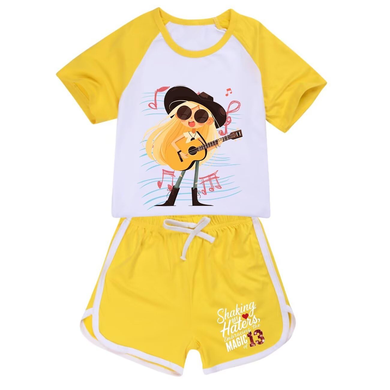Hecendolame Short Sleeve cute Costume Princess suit Kids Children Girls T-shirt and Shorts Outfit Sets Yellow to 3-4years