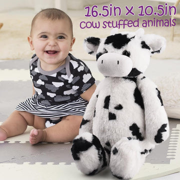 Lotfancy Cow Stuffed Animal, 16 Inch Tubbie Wubbie Soft Plush Cow For Babies, Farm Animal Toy Birthday For Boys Girls, White And Black, Kids Room Decoration, Easter Decorations