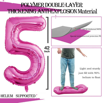 Goer Number 15 Balloons For 15Th Birthday Sweet 15 Party Decorations,42 Inch Jumbo Foil Helium 51 Balloons For 51St Birthday Party Decoration (Hot Pink)