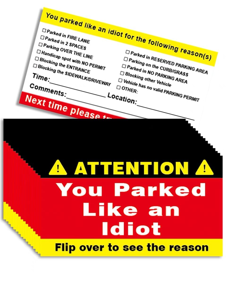 Hileapx Bad Parking Cards - 50Pcs Funny Car Accessories, 3.5"x2" Paper Cards in Red, Perfect Gift for Adults