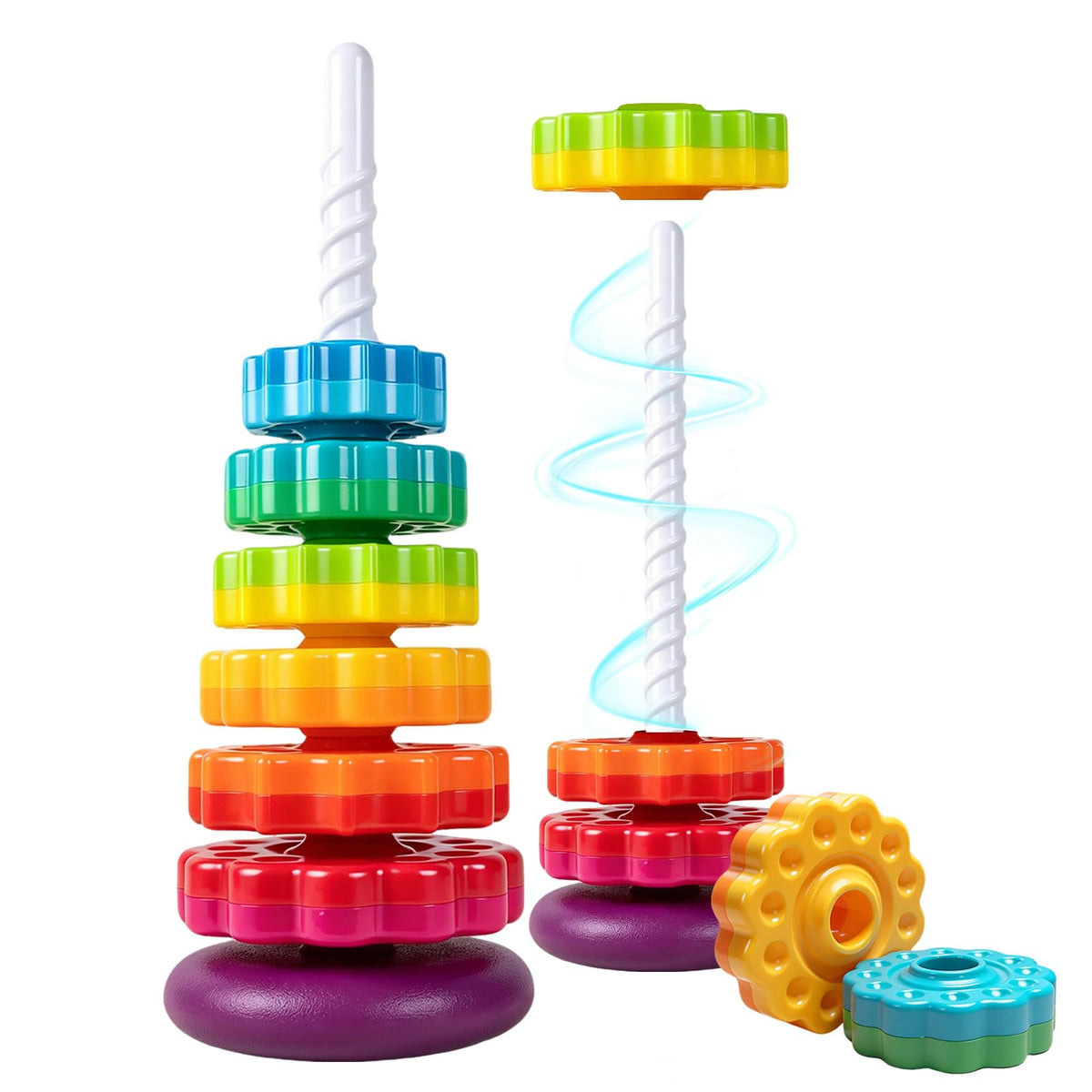 PracticeJQDEN Montessori Toys for 1 Year Old Spinning Stacking Rings