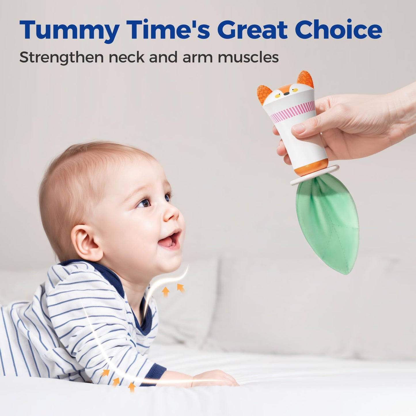 Evoceler Baby Rattles Shaker Toy - Fox with Tinkle Sounds & Green Fabric Tail, Silicone Soft Infant Tummy Time Toys with Texture