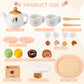 OMYBaby Wooden Tea Set for Little Girls, 19pcs Tea Party Playset with Teapot, Tea Cups, Dessert Stand, Macaroons, Cakes & Tray,