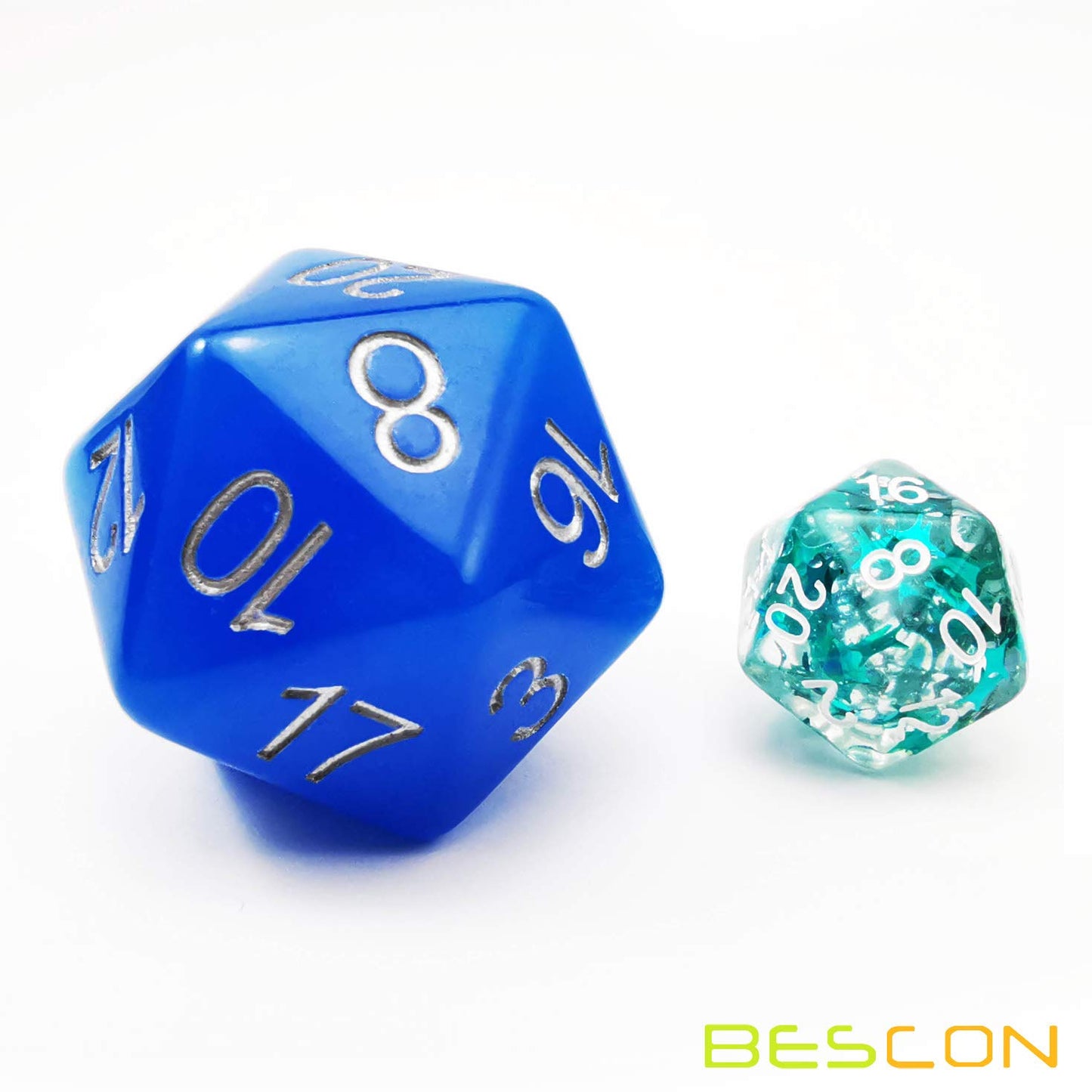 Bescon Jumbo Glowing D20 38Mm, Big Size 20 Sides Dice Blue Glow In Dark, Big 20 Faces Cube 1.5 Inch