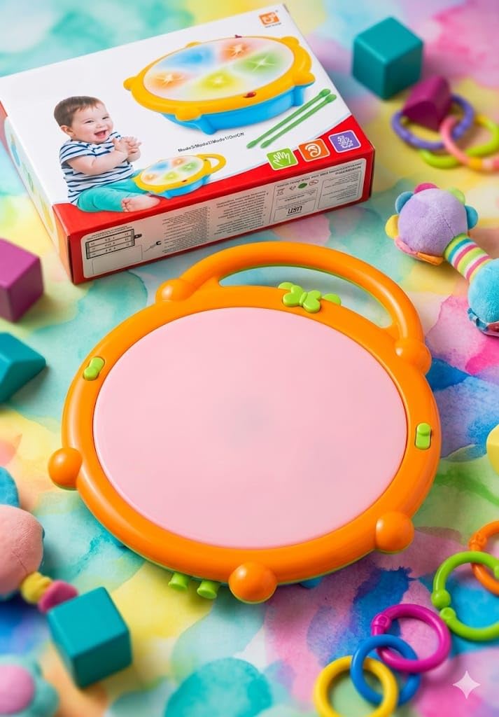 Alpenia Flash Drum With 3D Lights, Music Baby Toy For( 2 3 4 Year Kid Boy Girl)(Multicolor)