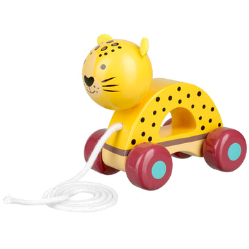 Orange Tree Toys: Pull Along: Leopard - Wooden Toy, Colorful Wheeled Character, Push-Pull, Encourage First Steps, FSC Certified,