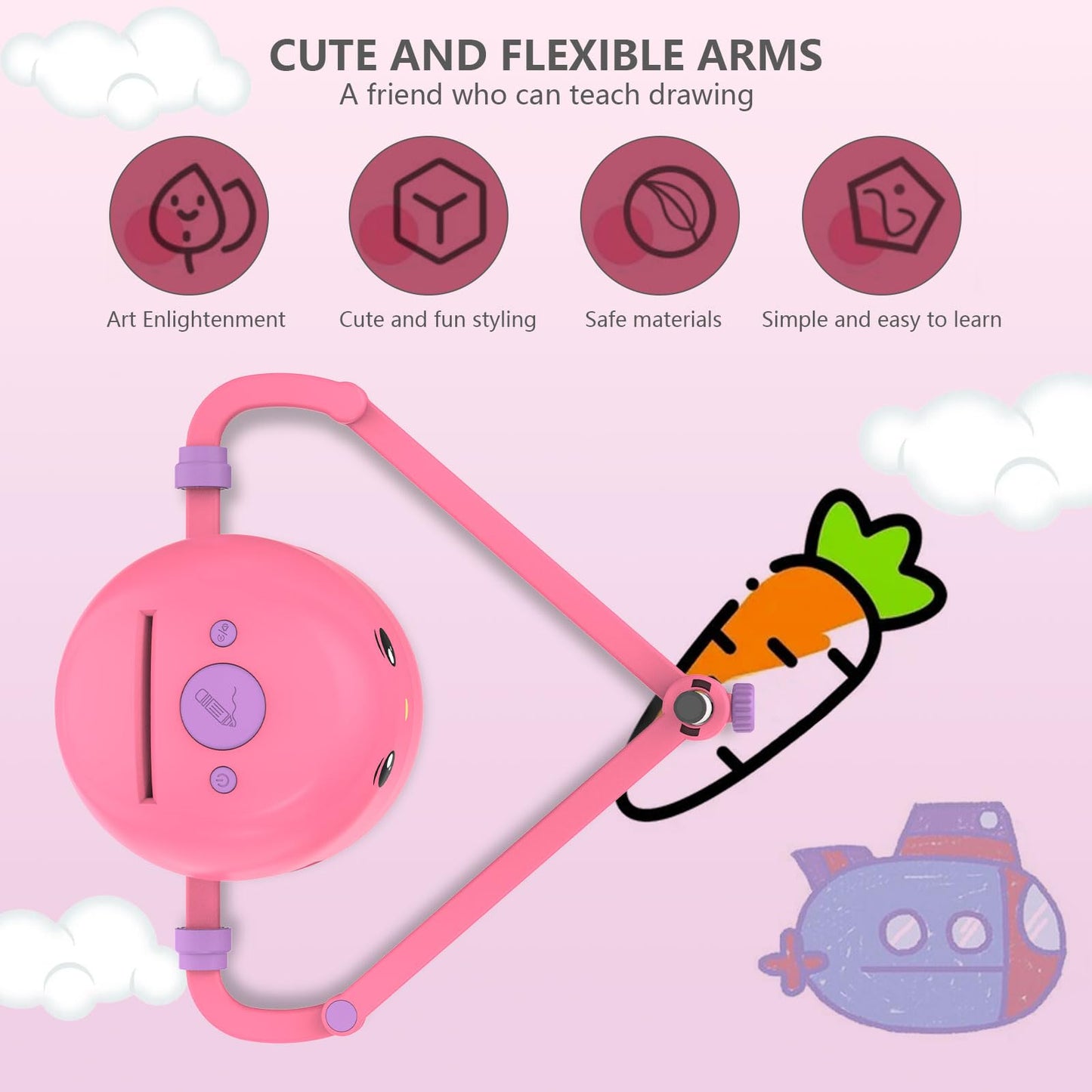 CYJBE Interactive Educational Drawing Robot - Montessori Toy with 100 Word Cards, Voice Interaction, Pink, Ages 5+, Model LJIA0002