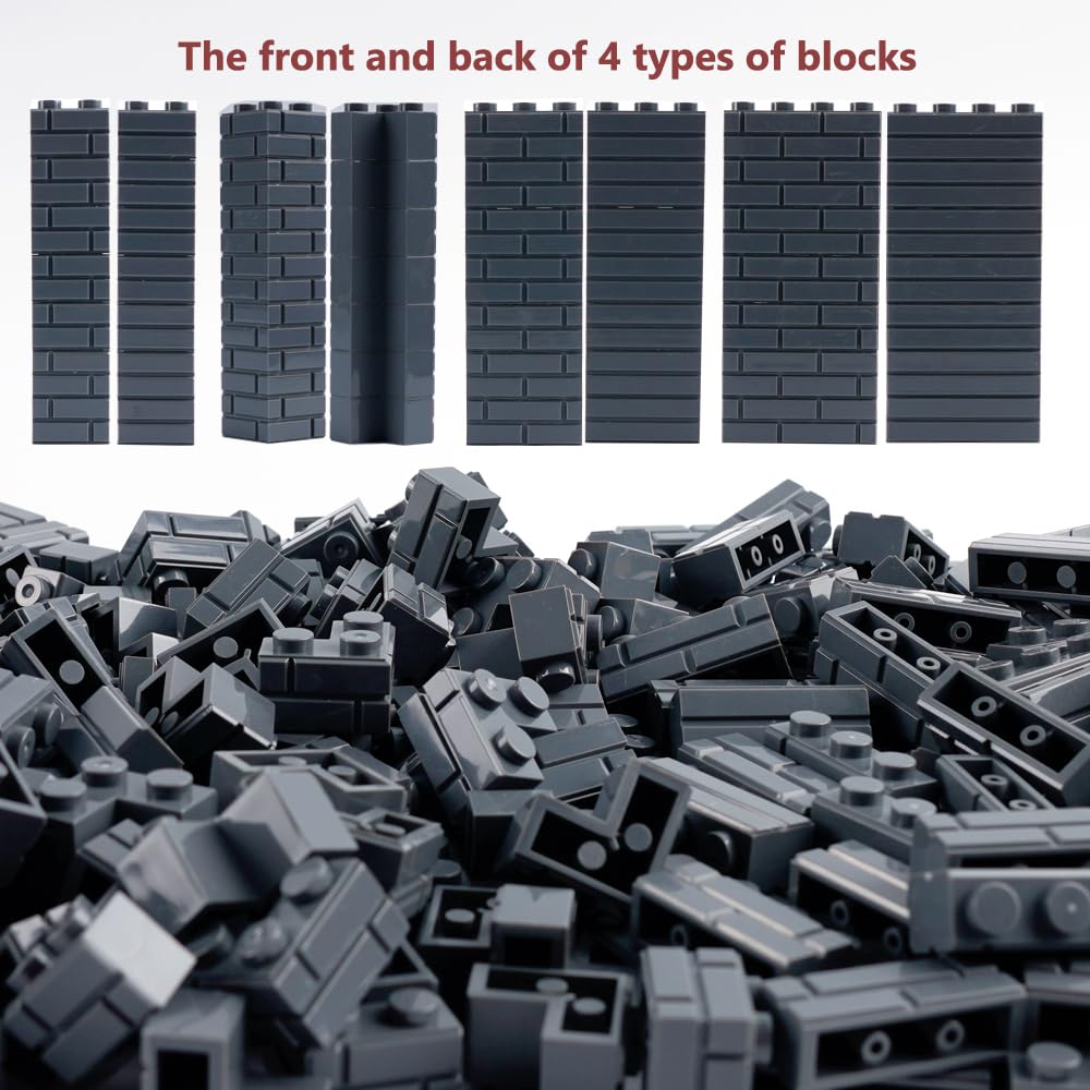 Wsryltch Classic Masonry Profile Bricks Pieces: 340 Pcs Wall Accessories Building Block Parts Sets(Dark Gray)