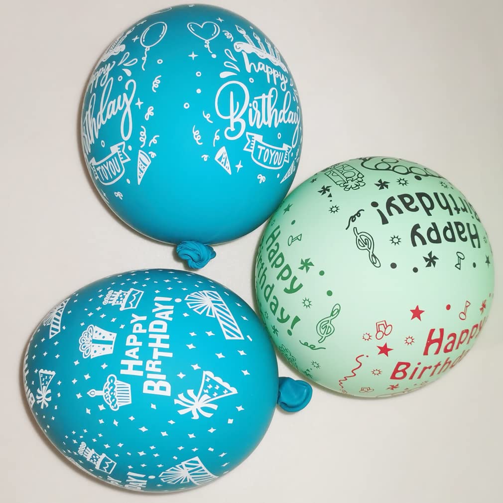 30 Pcs Blue Lake Birthday Balloons With Birthday Party Pattern Children'S Birthday Balloons Decoration Suitable For Girls Boy Bi