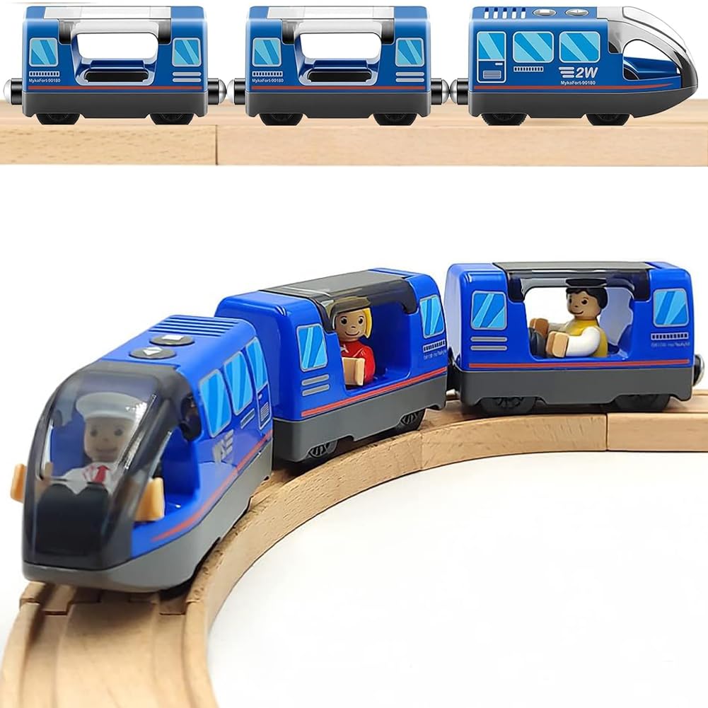 Battery Operated Wooden Train Track Set Toy High Speed For Toddlers 3 4 5 Years Old Boys Kids Magnetic Couplings City Vehicle With Figures