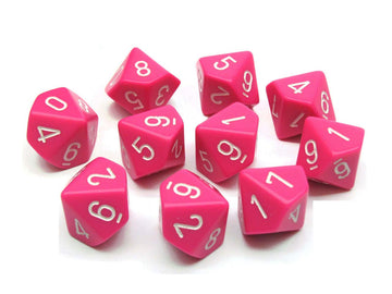 Chessex Opaque Pink/White D10 Dice Set (10)