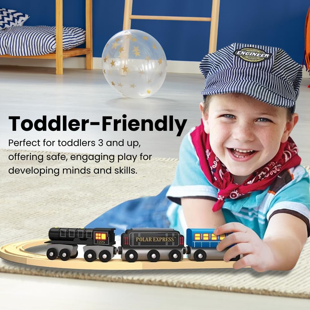 Masterpieces - The Polar Express Train, 3 Piece Set, Officially Licensed Collectors Edition Toy, Wooden Magnetic Engine And Cars