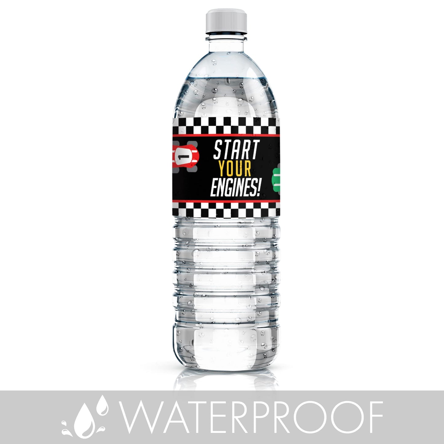Race Car Birthday Party Water Bottle Labels, Lets Go Racing Racecar Stickers for Water Bottles - 24 Count