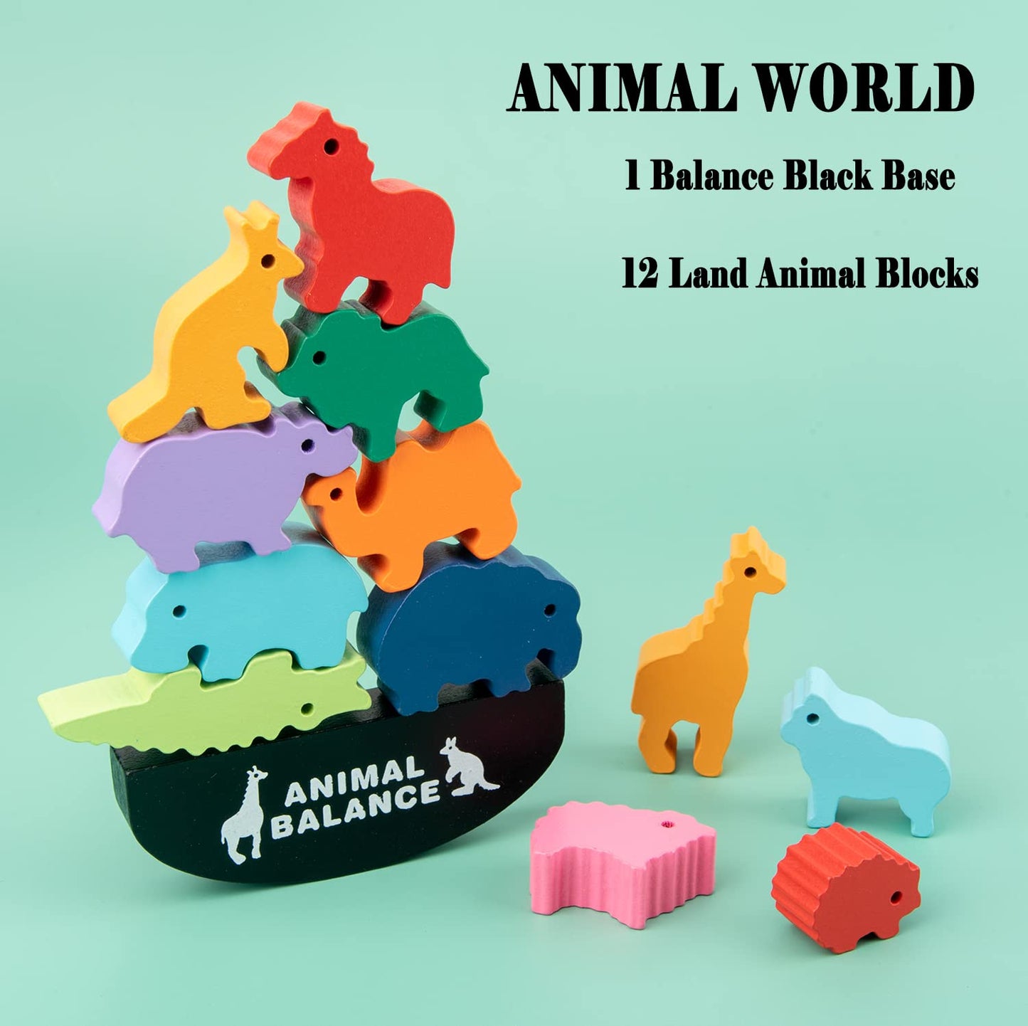 Wooden Blocks Stacking Toys For Kids, Aulegu Animal Balance Game For Toddler, Fine Motor Skill Toys For 3 4 5 6 7 Year Old, Farm
