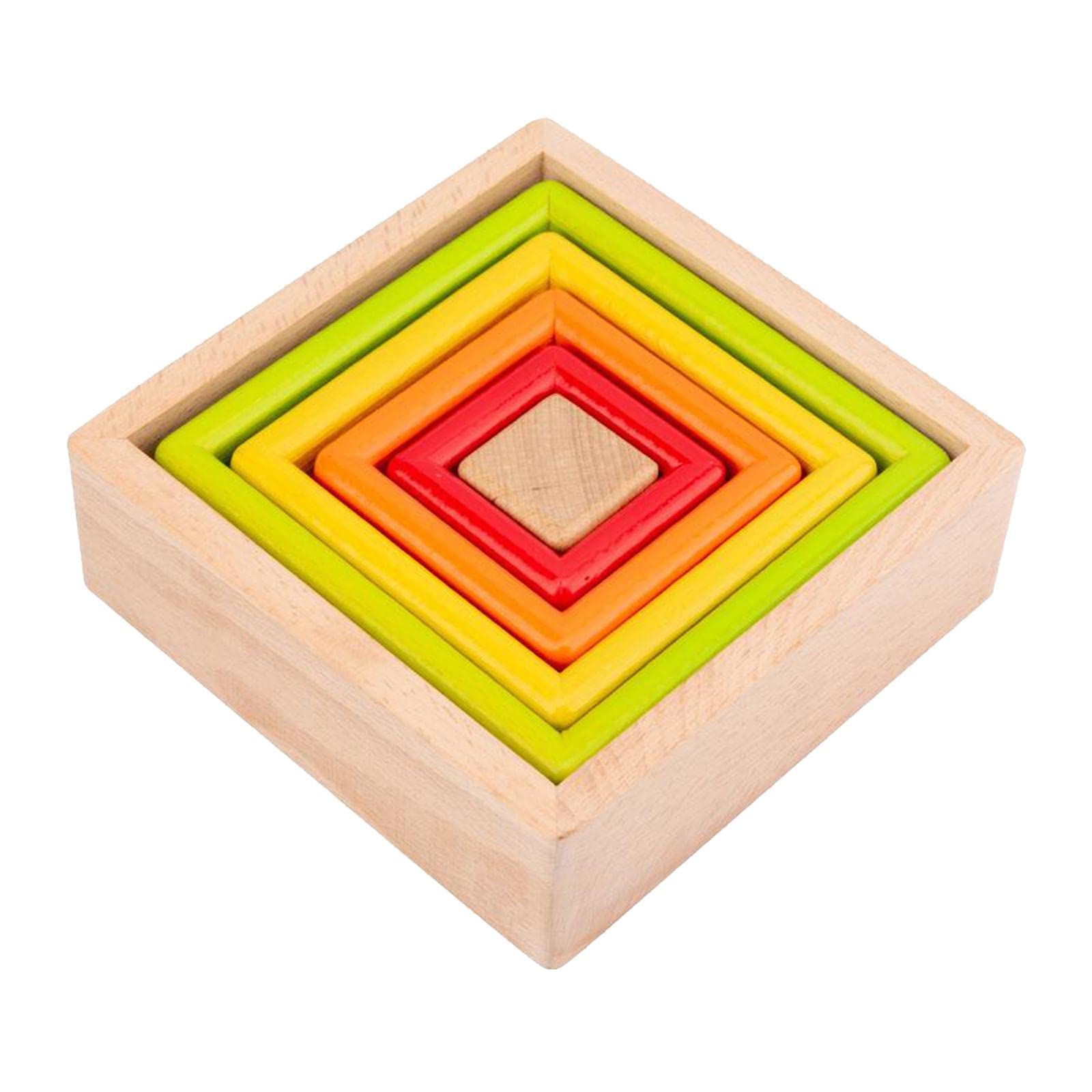 Atorse Wooden Rainbow Building Stacking Blocks Toddler Educational Toy Square