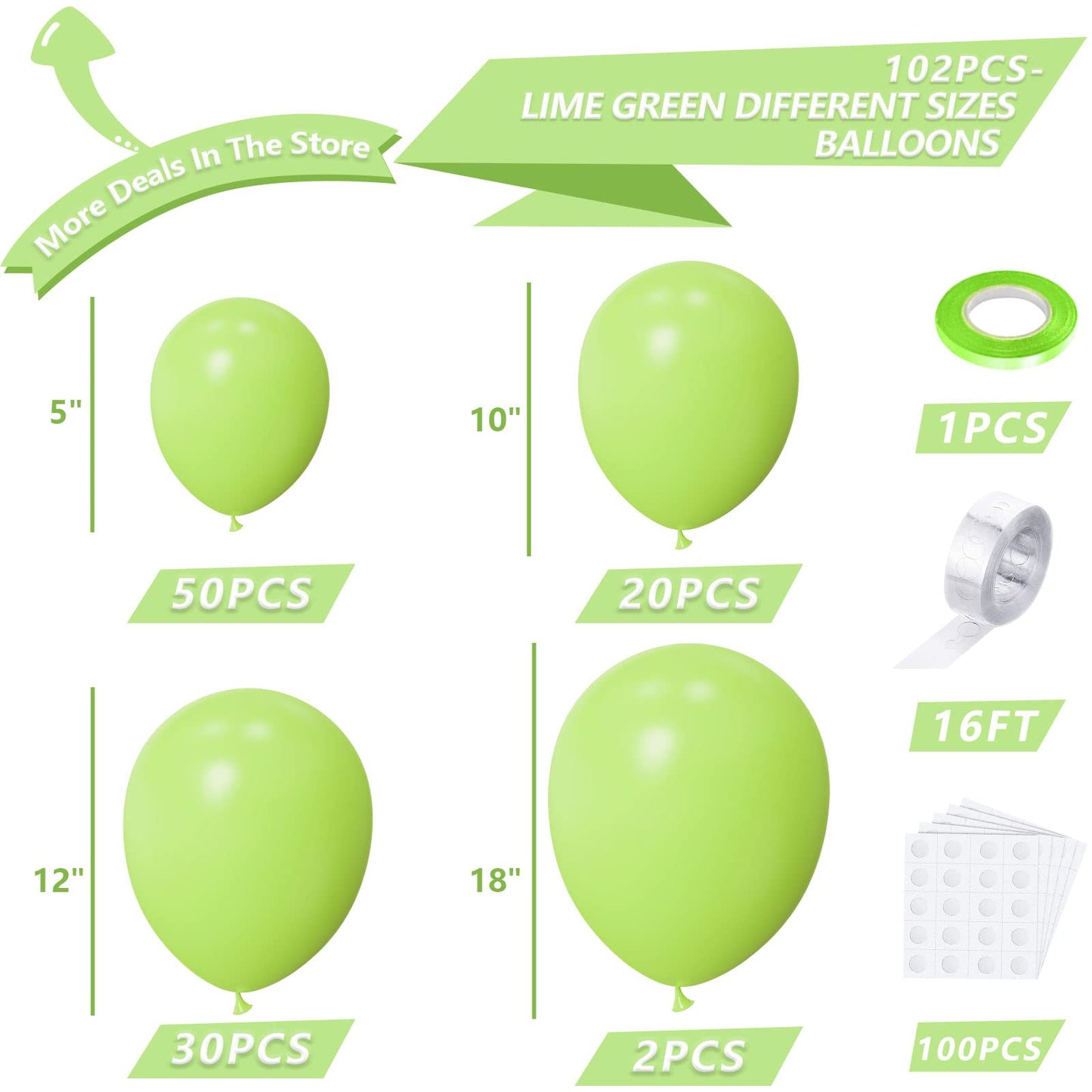 Nisocy Lime Green Latex Balloon Arch Garland Kit,102Pcs 18In 12In 10In 5In For Birthday Wedding Baby Shower Jungle Summer Fruit