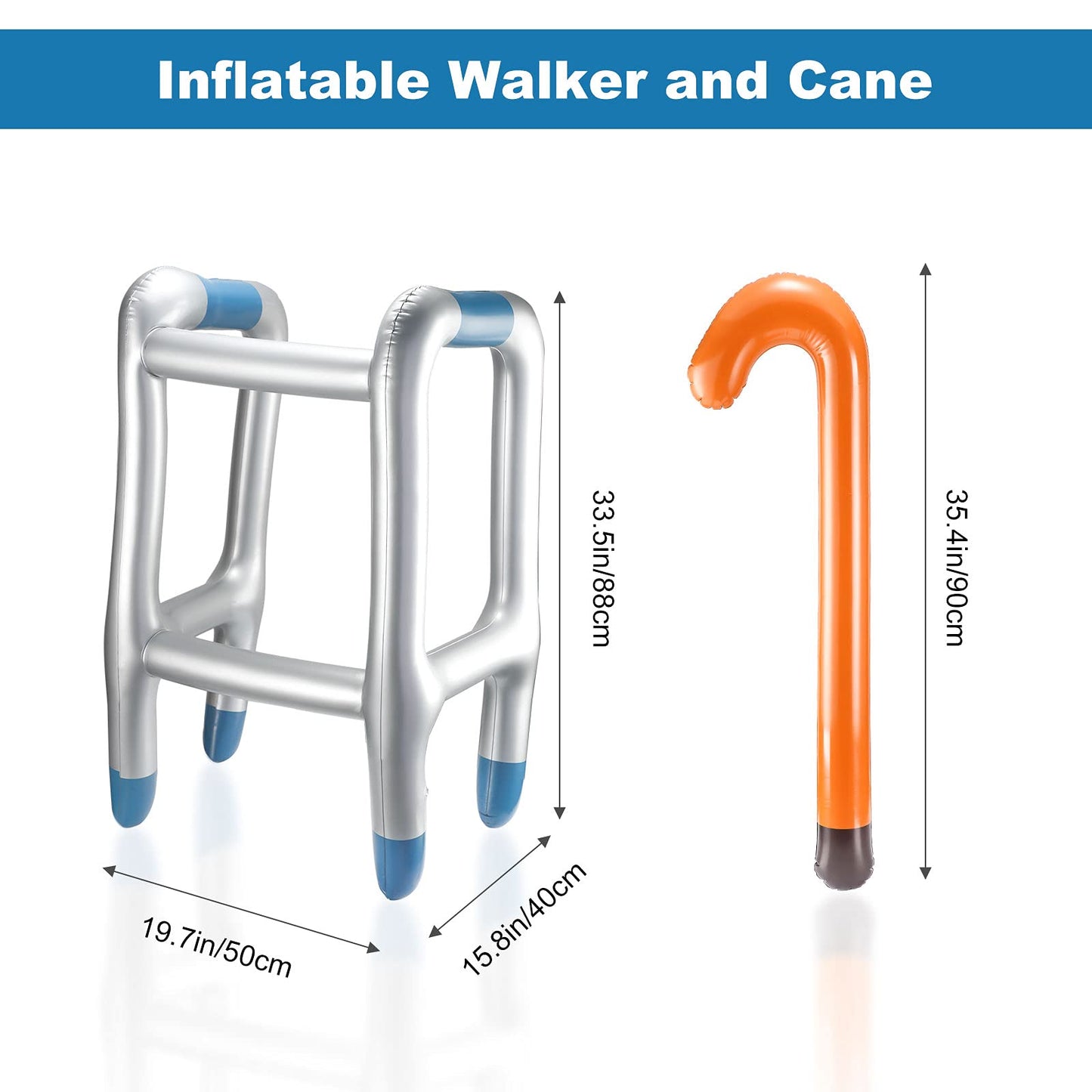 Aoriher 4 Pieces Inflatable Walker And Cane Over The Hill Gag Gifts Blow Up Walker Old Man Costume Accessories Retirement Party