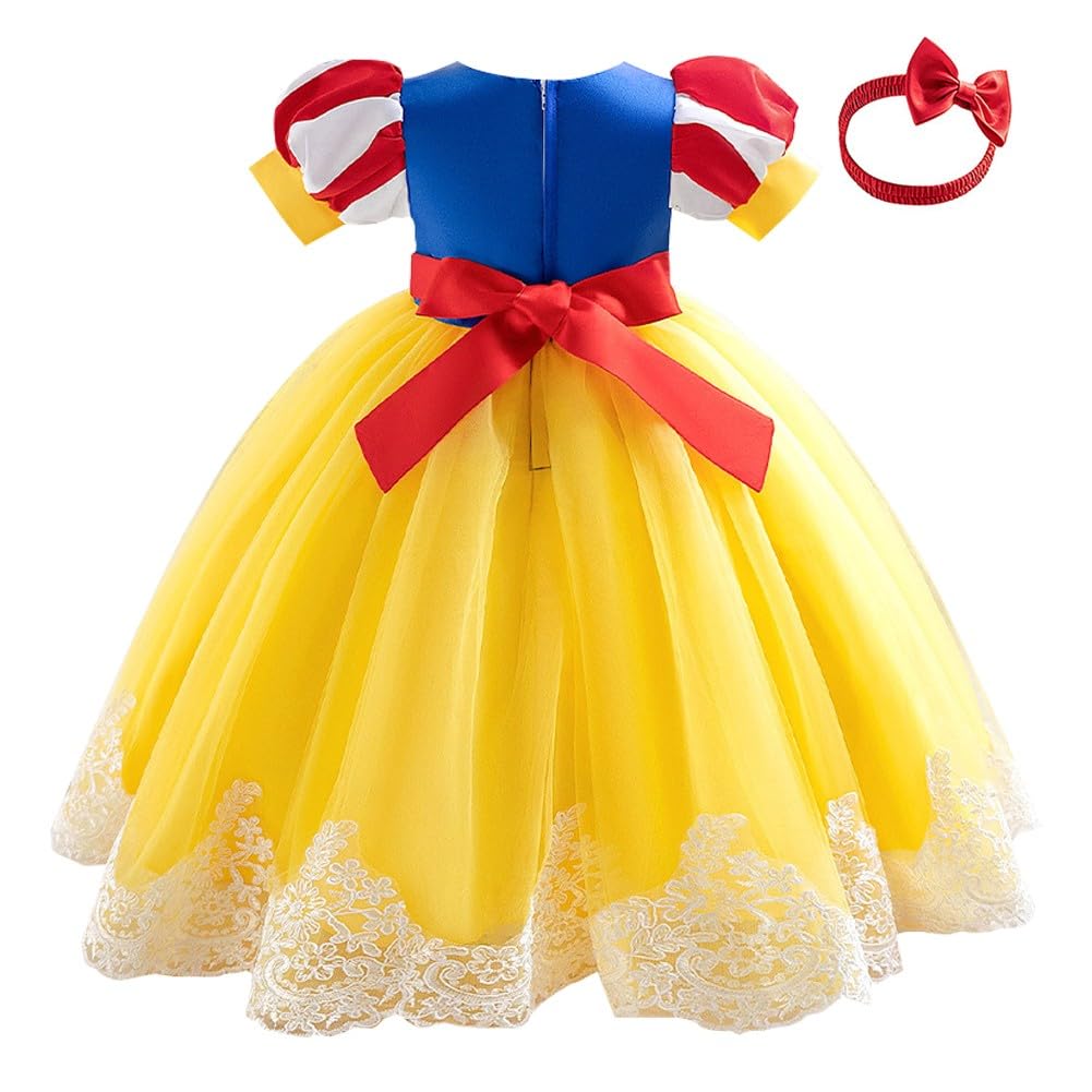 Hoizosg Baby Girls Halloween Costume Snow White Bowknot Dress Christening Birthday Party Baptism Christmas Gown W/Headwear 3T