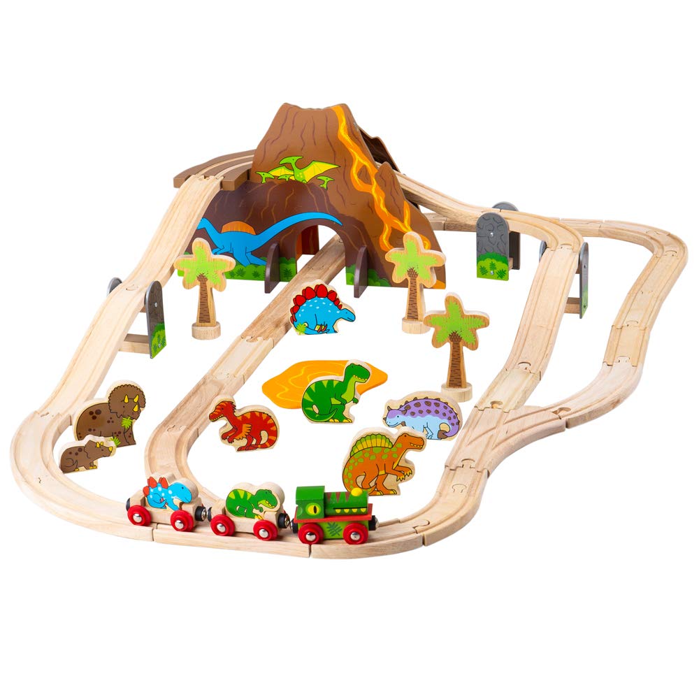 Bigjigs Rail, Dinosaur Wooden Train Set (49Pc), Wooden Toys, Train Sets, Dinosaur Toys, Bigjigs Train Sets, Dinosaur Track, Wooden Train Sets, Trains For Kids