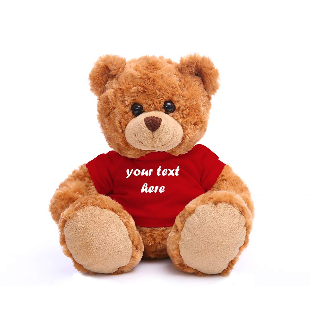 Plushland Teddy Bear 11 Inch, Stuffed Animal Personalized Gift - Great Present For Mothers Day, Valentine Day, Graduation, Birthday,Anniversary, Get Well,Christmas (Mocha Bear, Red)