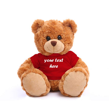 Plushland Teddy Bear 11 Inch, Stuffed Animal Personalized Gift - Great Present For Mothers Day, Valentine Day, Graduation, Birthday,Anniversary, Get Well,Christmas (Mocha Bear, Red)
