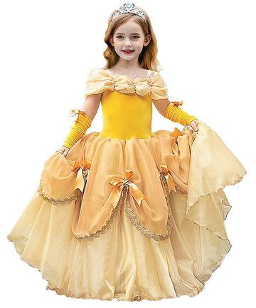Axaxa Belle Princess Dresses For Girls Belle Costume For Girls Dress Up Clothes For Little Girls Cosplay Halloween Gown Party