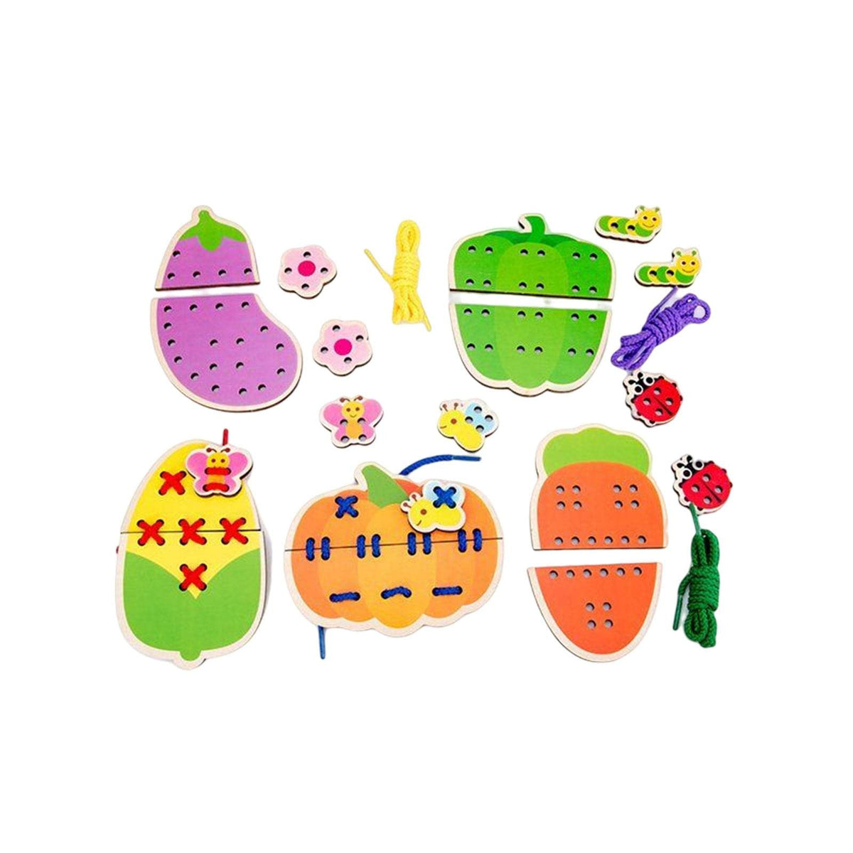 Ilsmysutra Wood Lace Block Puzzle Learning Life Skills For Baby Kids Airplane Vegetable|Toys For Baby|Developmental Baby Toys